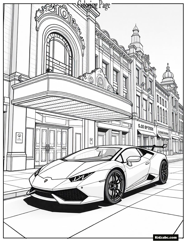 Retro-styled Lamborghini in a black and white noir city