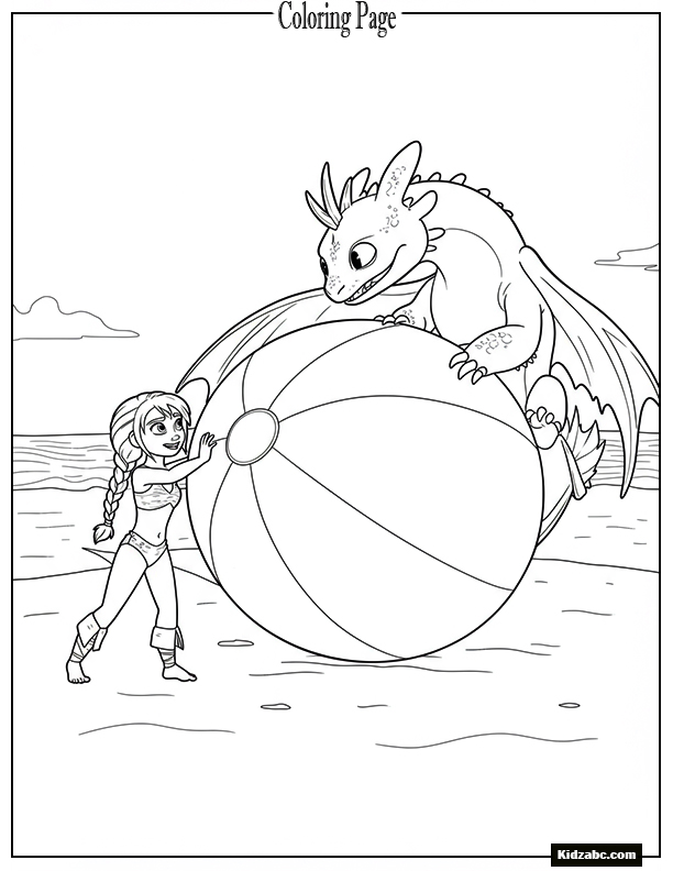 Stormfly and Astrid playing with a giant beach ball