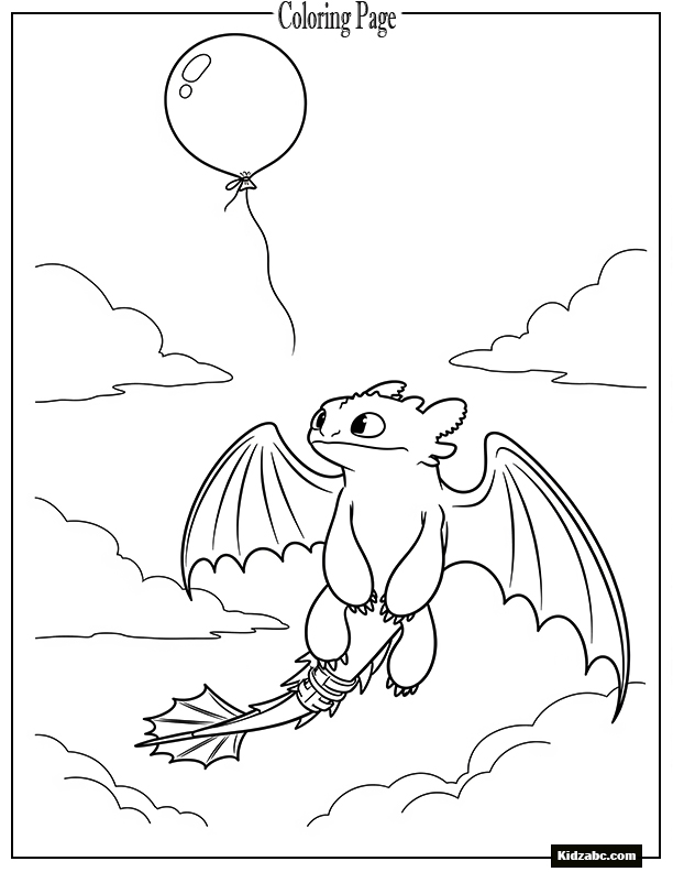 Toothless chasing a floating balloon in the sky