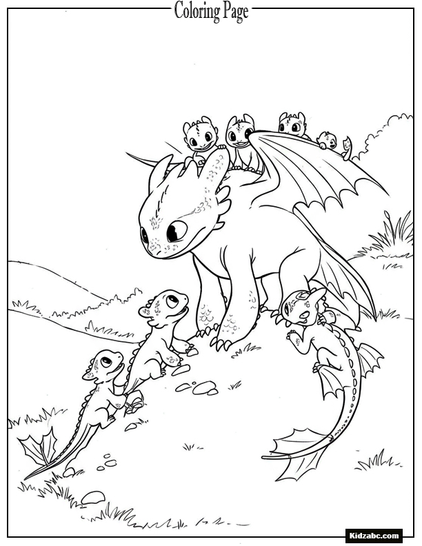 Toothless helping baby dragons climb a small hill