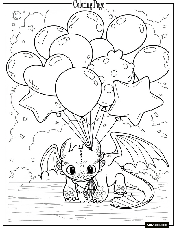 Toothless hiding behind balloons for a surprise party