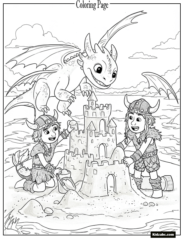Tuffnut and Ruffnut building a sandcastle with their dragons