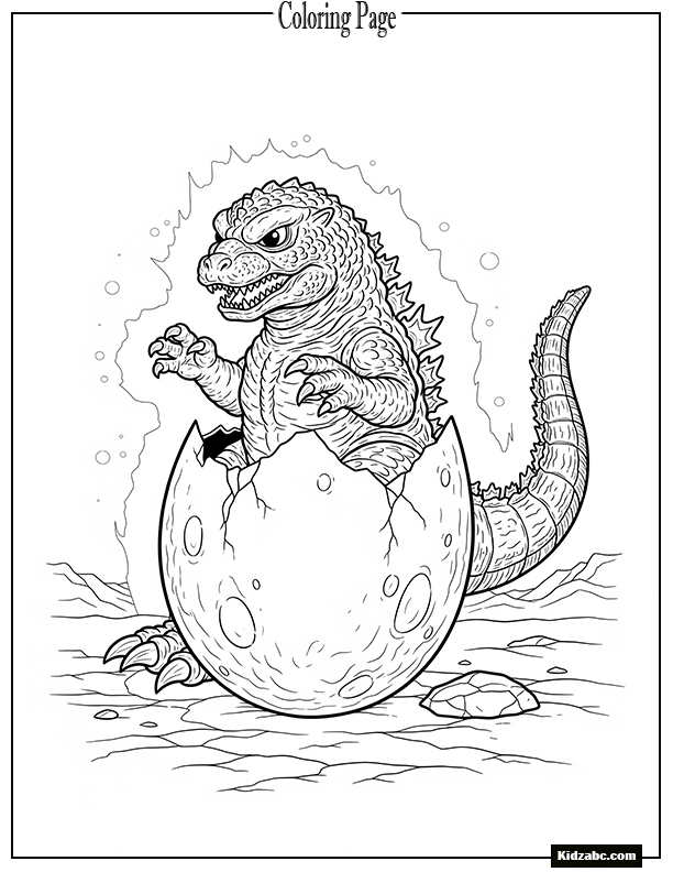 A baby Godzilla-like creature hatching from a glowing egg