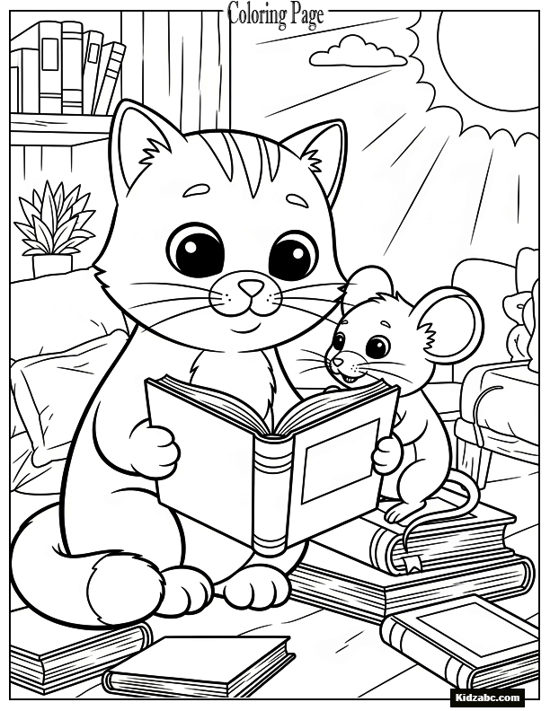A cat and mouse reading together