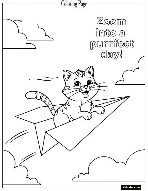 A cat flying in a paper airplane