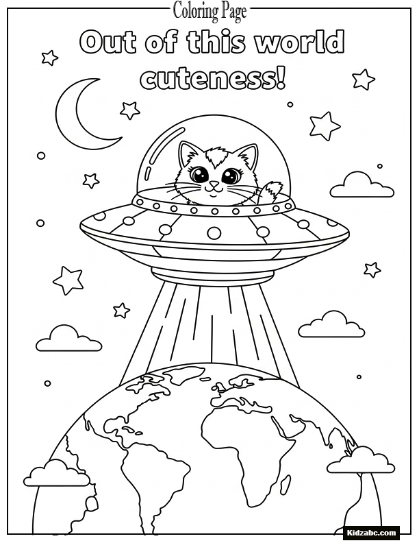 A cat in a UFO flying over Earth
