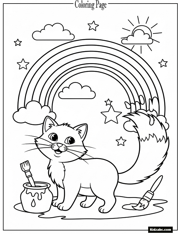 A cat painting a rainbow with its tail