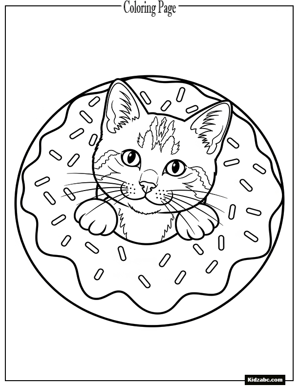 A cat peeking through a donut