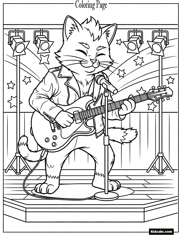 A cat playing guitar on stage