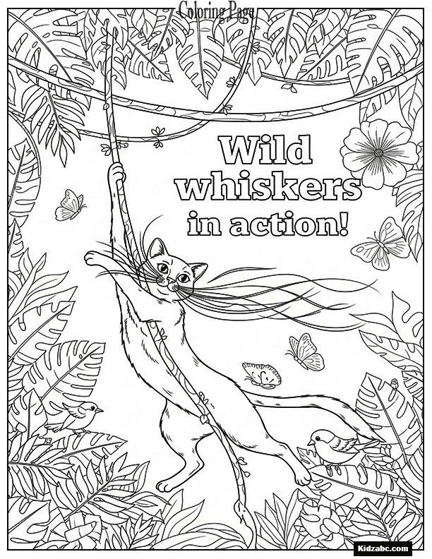 A cat swinging on a jungle vine