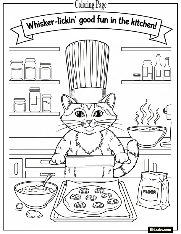 A cat wearing a chef hat baking cookies