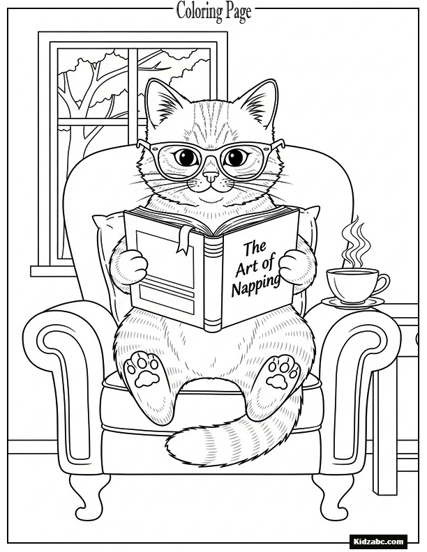 A cat wearing glasses reading a book