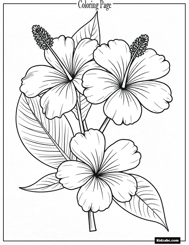 A cluster of hibiscus flowers with palm leaves in the background.