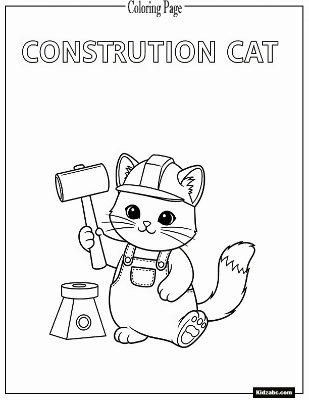 A construction cat with a toy hammer
