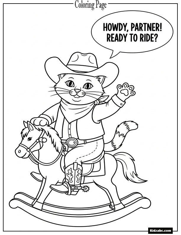 A cowboy cat on a rocking horse