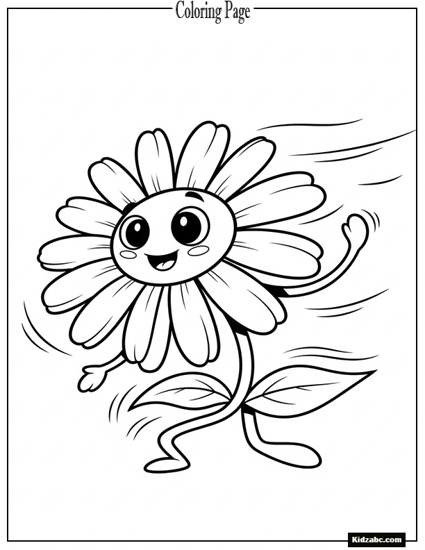 A cute cartoon daisy dancing in the wind