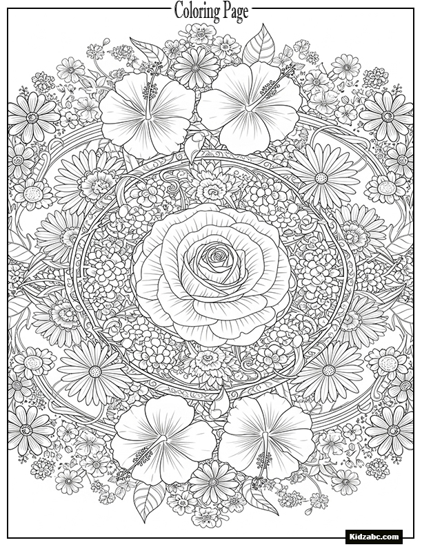A detailed mandala made entirely of various blooming flowers like roses