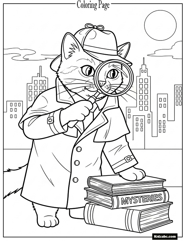 A detective cat with a magnifying glass