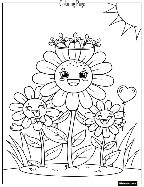 A family of smiling daisies with cute faces