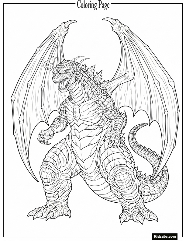 A fantasy-style Godzilla with dragon wings and glowing eyes