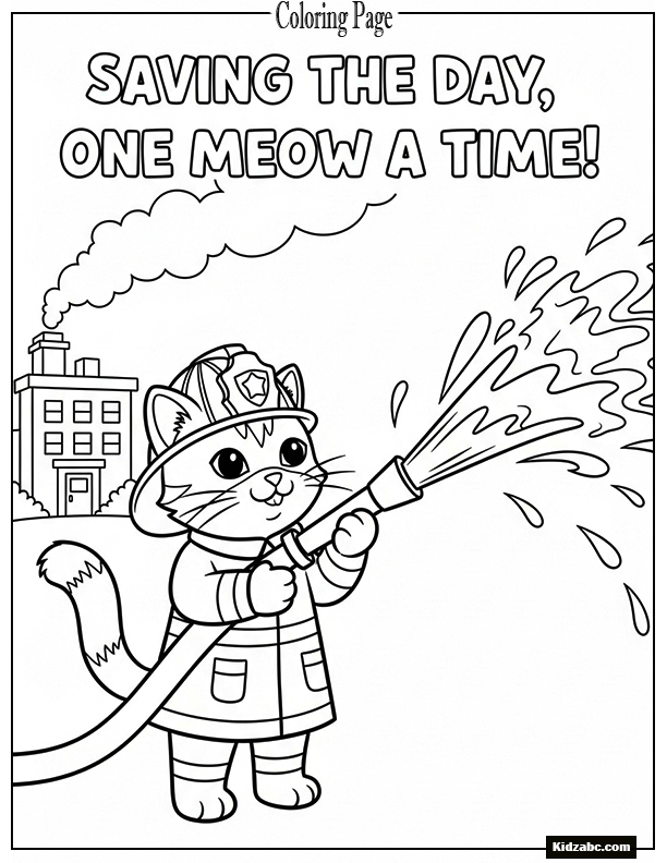 A firefighter cat spraying water