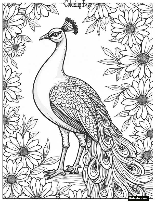 A floral peacock with flower-patterned feathers