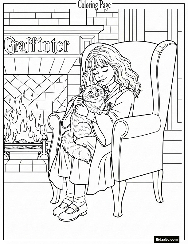 A heartwarming image of Hermione cuddling her fluffy cat