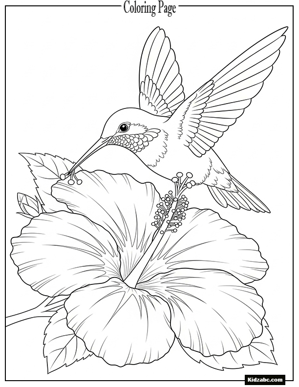 A hummingbird sipping nectar from a bright hibiscus