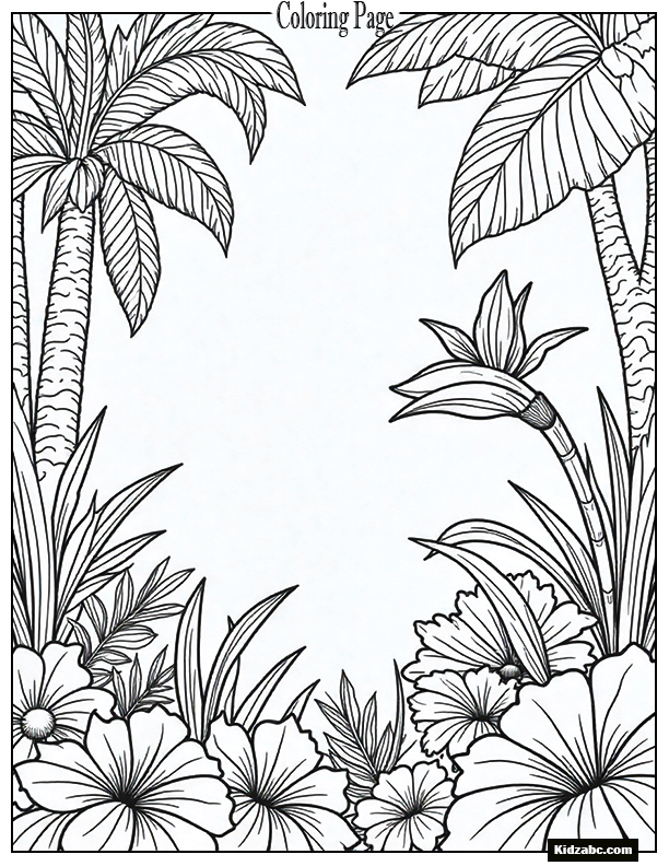 A jungle scene with rare tropical flowers blooming