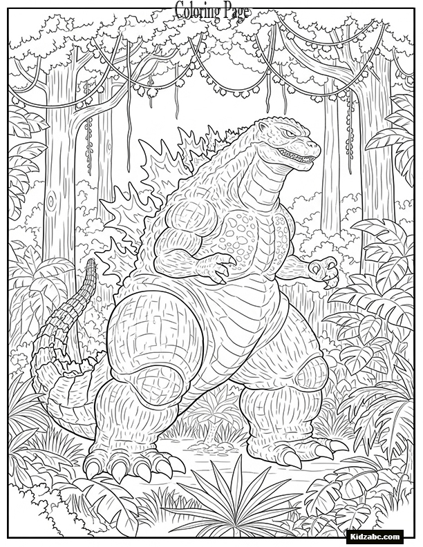 A jungle-themed Godzilla hiding among the trees