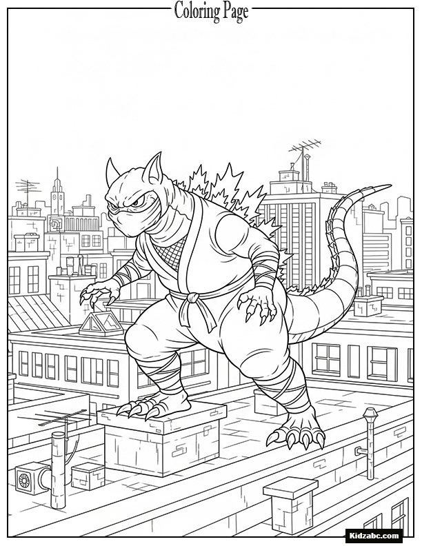 A ninja Godzilla sneaking through rooftops