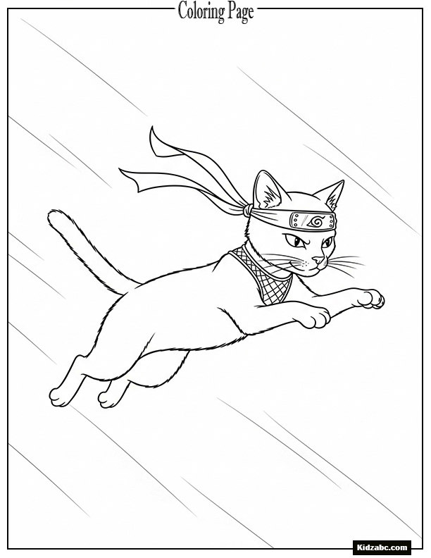 A ninja cat leaping through the air with a headband