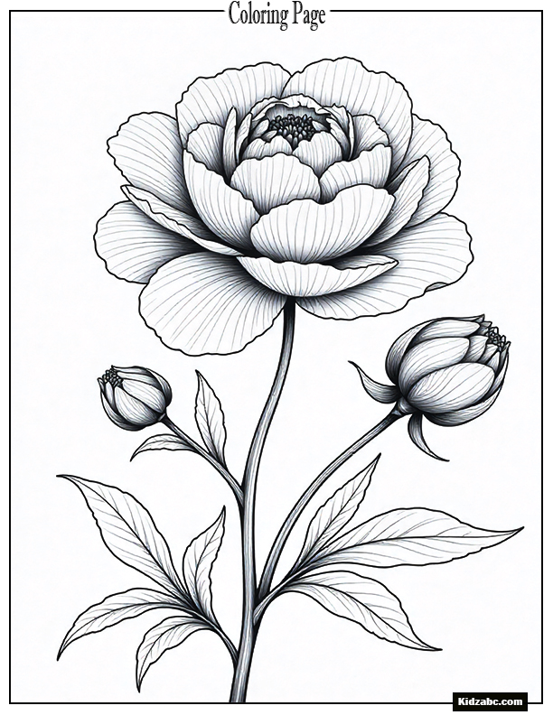 A peony bush in full bloom surrounded by curling stems and buds.