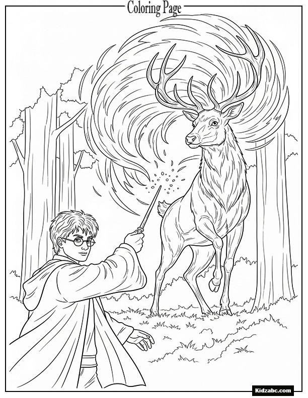 A powerful image of Harry casting the Patronus charm
