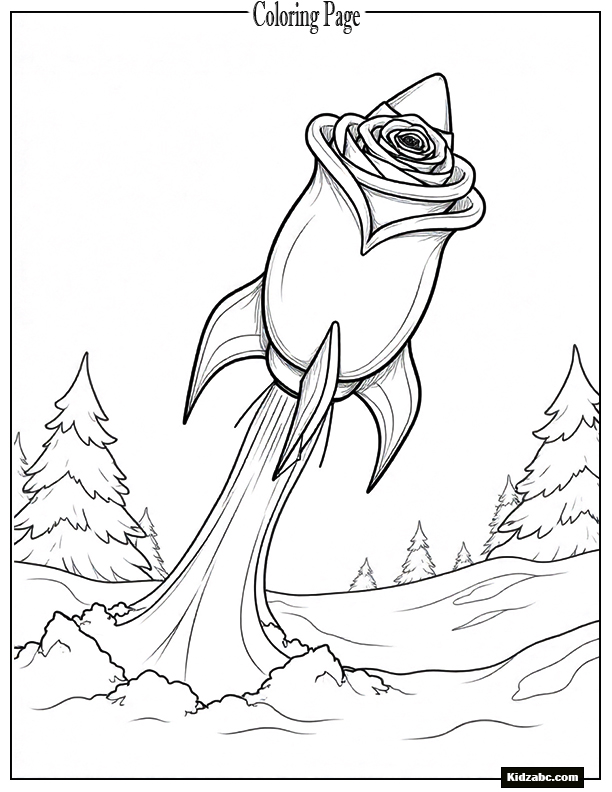 A rocket ship shaped like a rose blasting off