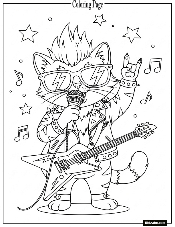 A rockstar cat with sunglasses and a mic