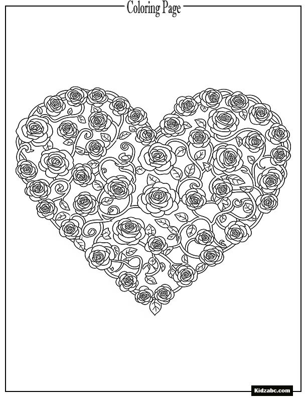 A romantic heart made of intertwined roses and vines
