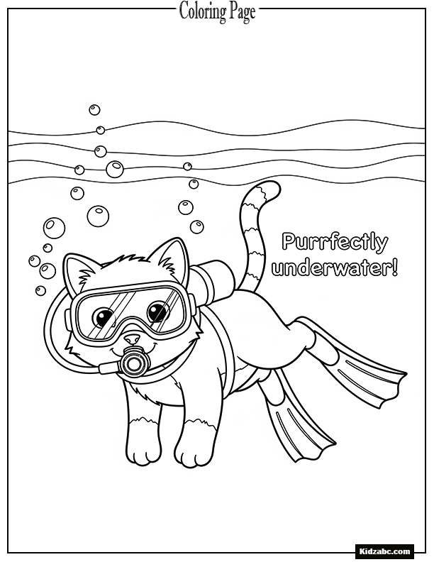 A scuba diving cat with bubbles