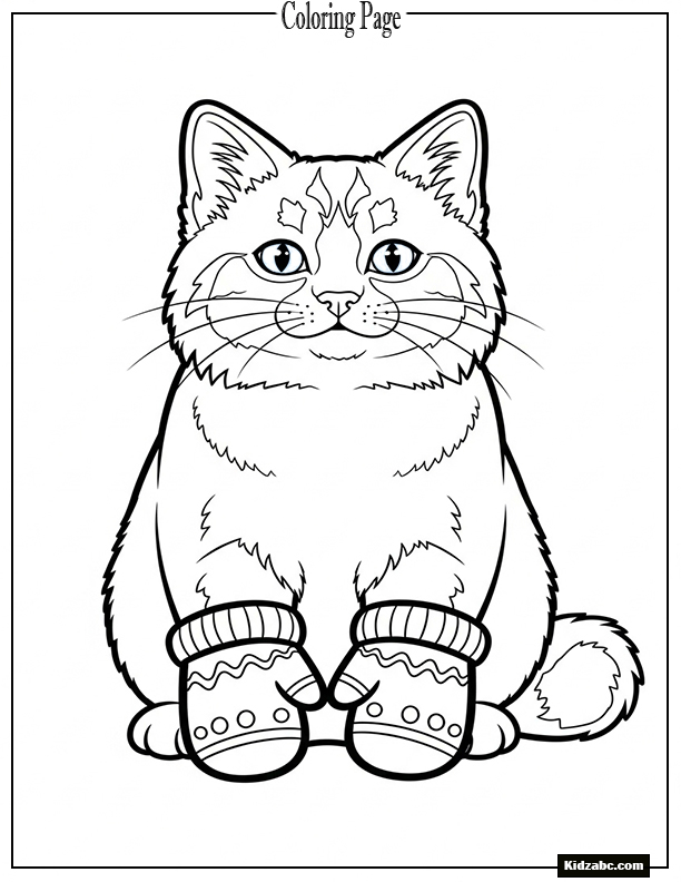 A snowcat wearing mittens
