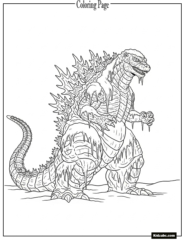 A snowy Godzilla with icicles on its spikes
