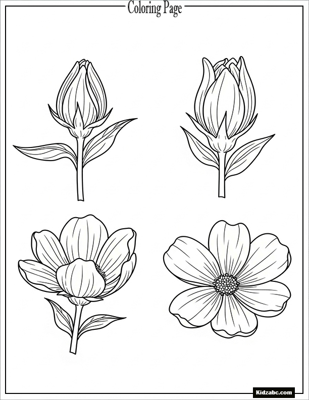 A time-lapse of a bud blooming into a flower in 4 frames