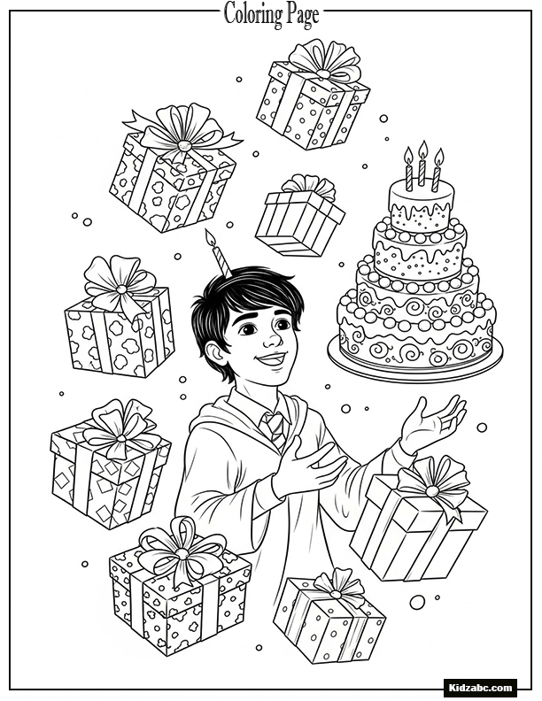 Birthday party for Harry with magical cake and gifts