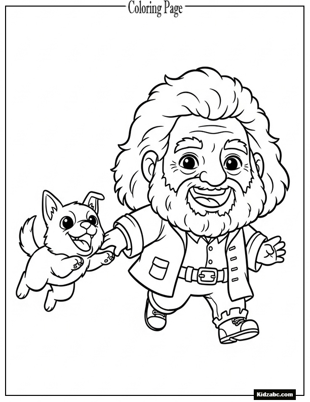 Chibi Hagrid with a big smile and tiny Fang jumping up
