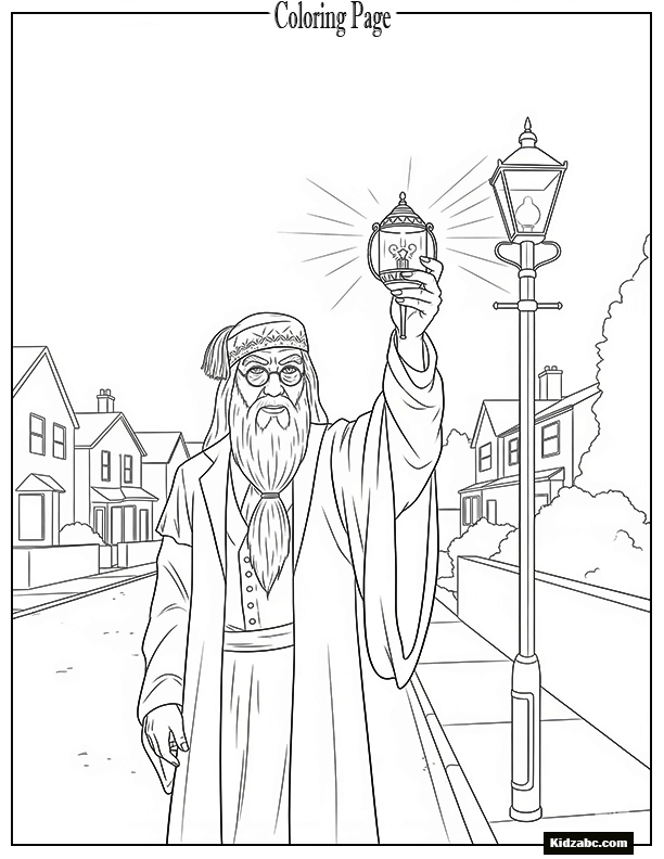 Dumbledore holding up the Deluminator, capturing the light