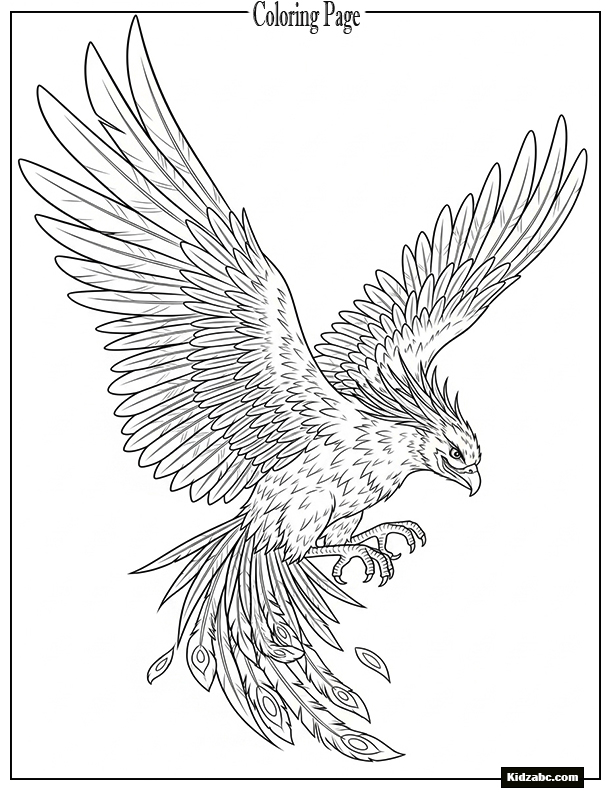 Fawkes the phoenix mid-flight with large detailed feathers