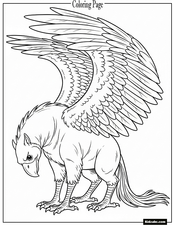 Friendly Buckbeak bowing gracefully with wide wings