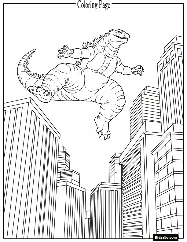 Godzilla jumping over skyscrapers like parkour