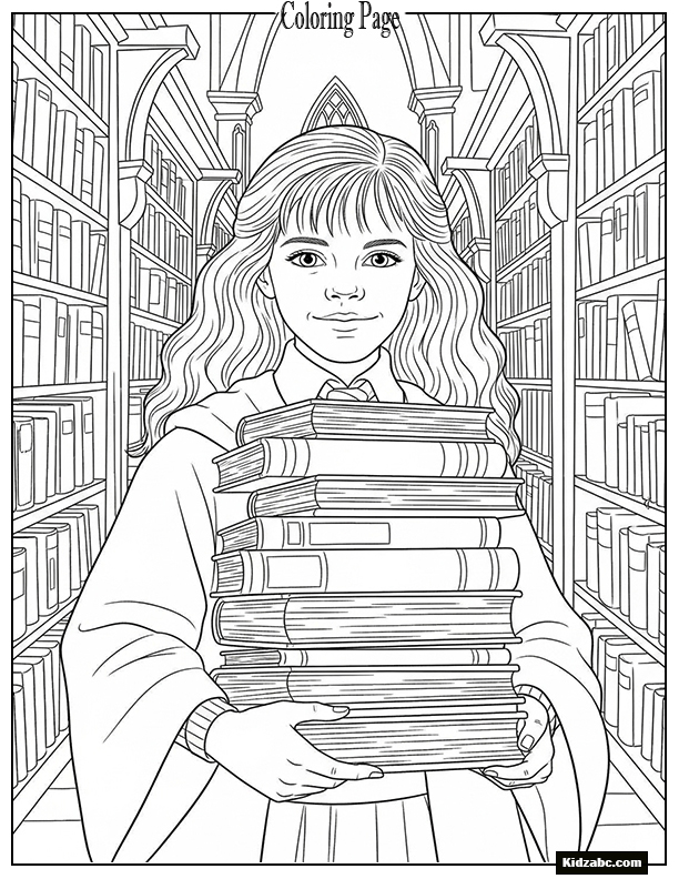 Hermione Granger with a stack of books in her arms