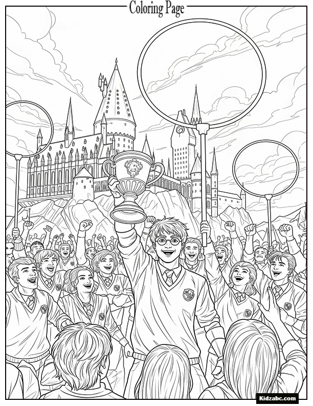 Quidditch Trophy Ceremony with Harry holding a cup
