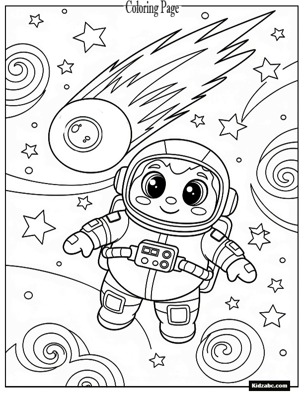 Sprunki astronaut floating near a colorful comet